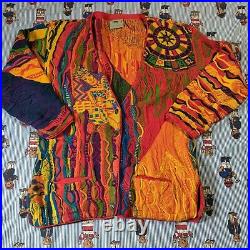 VTG 90s Coogi Casino 3D Textured Knit Cardigan Sweater MEDIUM Bright Australia