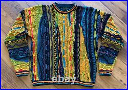 VTG 90s Tundra Multi Colored Colorful Coogi Style 3D Texture Sweater M Biggie