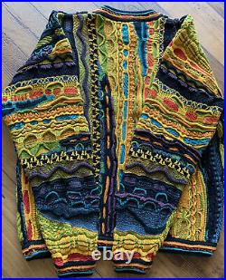 VTG 90s Tundra Multi Colored Colorful Coogi Style 3D Texture Sweater M Biggie