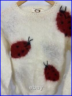 VTG Ann Arundell Couture Mohair Britain Knitwear Ladybug Soft Sweater Size M