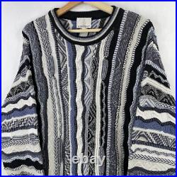 VTG London Fog 3D Knit Textured Coogi Style Blue Multicolor Sweater 80s/90s Sz M
