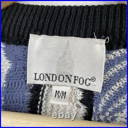 VTG London Fog 3D Knit Textured Coogi Style Blue Multicolor Sweater 80s/90s Sz M