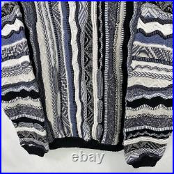 VTG London Fog 3D Knit Textured Coogi Style Blue Multicolor Sweater 80s/90s Sz M