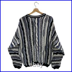 VTG London Fog 3D Knit Textured Coogi Style Blue Multicolor Sweater 80s/90s Sz M
