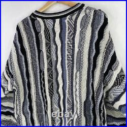 VTG London Fog 3D Knit Textured Coogi Style Blue Multicolor Sweater 80s/90s Sz M