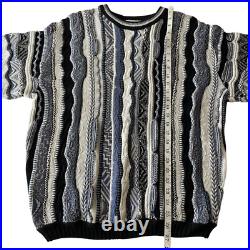 VTG London Fog 3D Knit Textured Coogi Style Blue Multicolor Sweater 80s/90s Sz M