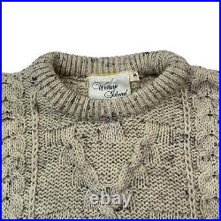 VTG M Western Island Sweater Company Natural Beige Speckled Cable Knit Crew Neck