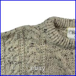 VTG M Western Island Sweater Company Natural Beige Speckled Cable Knit Crew Neck