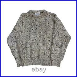 VTG M Western Island Sweater Company Natural Beige Speckled Cable Knit Crew Neck