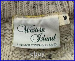 VTG M Western Island Sweater Company Natural Beige Speckled Cable Knit Crew Neck