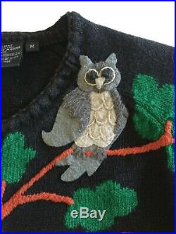 VTG Michael Simon Woodland Forest Animals Sweater Cardigan M Squirrel Owl Deer