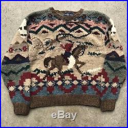VTG Polo Ralph Lauren Hand Knit Wool Sweater Cowboy Indian Kanye West RARE Aztec