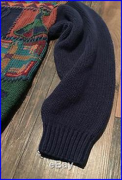 VTG Polo Ralph Lauren Southwest Patchwork Hand Knit Linen/Cotton Sweater MEDIUM