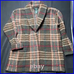 VTG Ralph Lauren Exclusive Hand Knit Vintage Brown Plaid Open Cardigan Wool Sz M