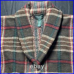 VTG Ralph Lauren Exclusive Hand Knit Vintage Brown Plaid Open Cardigan Wool Sz M