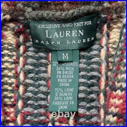 VTG Ralph Lauren Exclusive Hand Knit Vintage Brown Plaid Open Cardigan Wool Sz M