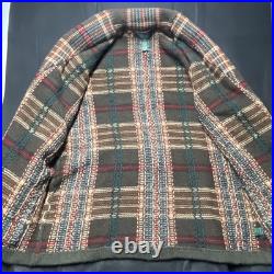 VTG Ralph Lauren Exclusive Hand Knit Vintage Brown Plaid Open Cardigan Wool Sz M