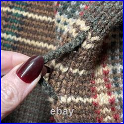 VTG Ralph Lauren Exclusive Hand Knit Vintage Brown Plaid Open Cardigan Wool Sz M