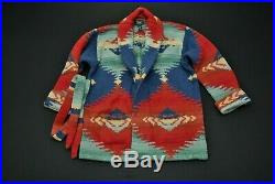 VTG Ralph Lauren Wool Cardigan Blanket Sweater Shawl Collar Aztec M Medium Robe