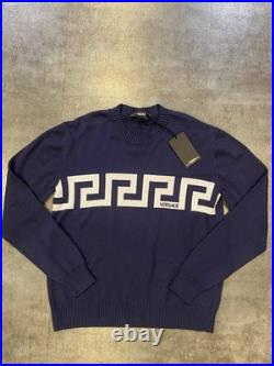Versace Greca Knit Cotton Sweater Blue 48 Euro (medium) 1021724 NWT $1125