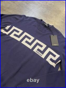 Versace Greca Knit Cotton Sweater Blue 48 Euro (medium) 1021724 NWT $1125
