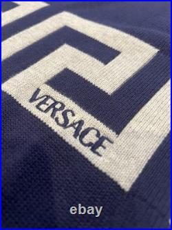 Versace Greca Knit Cotton Sweater Blue 48 Euro (medium) 1021724 NWT $1125