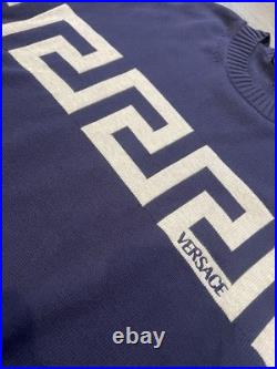 Versace Greca Knit Cotton Sweater Blue 48 Euro (medium) 1021724 NWT $1125