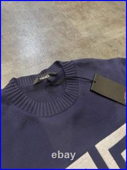 Versace Greca Knit Cotton Sweater Blue 48 Euro (medium) 1021724 NWT $1125