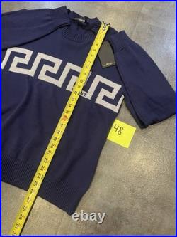 Versace Greca Knit Cotton Sweater Blue 48 Euro (medium) 1021724 NWT $1125