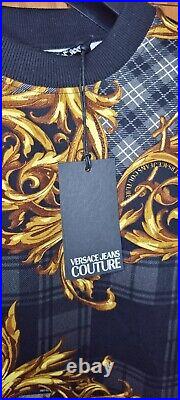 Versace Jeans Couture Jumper Sweater Black Plaid Graphic Print Mens Size M New