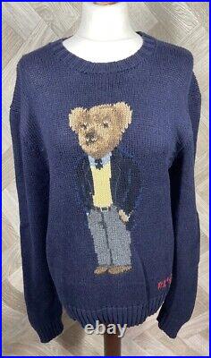 Very Rare Polo Ralph Lauren Navy Teddy Bear Pullover Sweater Medium M limited