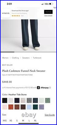 Vince Plush Cashmere Funnel Neck Sweater Size Medium FLAWLESS $448