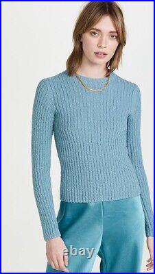 Vince Textured Rib Crew Neck Sweater Blue Cotton Blend Size Medium