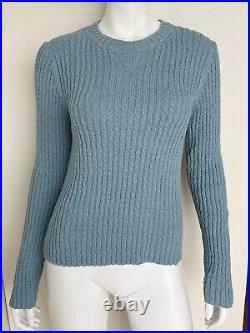 Vince Textured Rib Crew Neck Sweater Blue Cotton Blend Size Medium