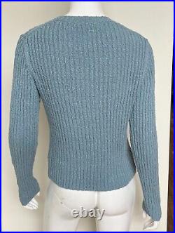 Vince Textured Rib Crew Neck Sweater Blue Cotton Blend Size Medium