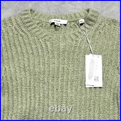Vince Textured Ribbed Sweater Womens Size Medium Green Cotton Blend Pullover NWT