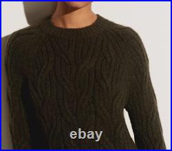 Vince Twisted Chain Cable Crew Sweater Alpaca Wool Blend Olive Green MNWT$445