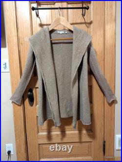 Vince sz M Cashmere Wool Alpaca Hooded Drape Cardigan Beige Camel Quiet Luxury