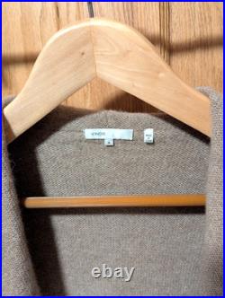 Vince sz M Cashmere Wool Alpaca Hooded Drape Cardigan Beige Camel Quiet Luxury