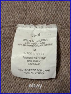 Vince sz M Cashmere Wool Alpaca Hooded Drape Cardigan Beige Camel Quiet Luxury