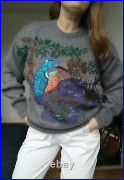 Vintage 3D Kingfisher embroidered jumper Kaffe sweater Rowan Fassett 80s size M