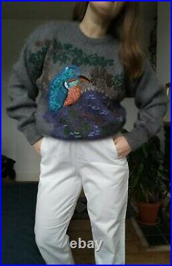Vintage 3D Kingfisher embroidered jumper Kaffe sweater Rowan Fassett 80s size M