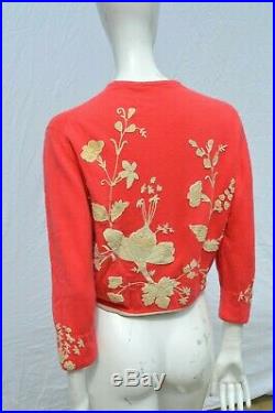 Vintage 50's Helen Bond Carruthers sweater embroidered applique MINT size M PINK