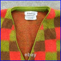 Vintage 60s 70s Mohair Orlon Blend Checkered Cardigan Sweater Size Medium