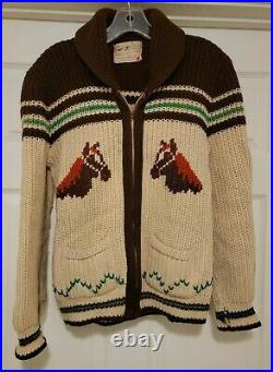 Vintage 60s Caldwell Wool Knit Sweater Cowichan Horse Cowboy Knit-Rite Canada M