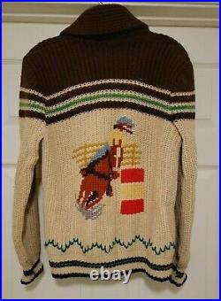 Vintage 60s Caldwell Wool Knit Sweater Cowichan Horse Cowboy Knit-Rite Canada M