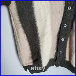 Vintage 60s Striped Mohair Cardigan Cobain Sweater Grunge Fuzzy Men's Medium