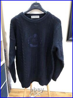 Vintage 90s BURBERRY Jumper Sweater Spell Out Crest Logo Navy M L