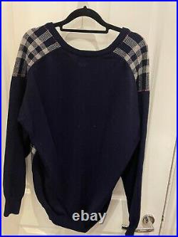 Vintage 90s Mens BURBERRY Nova Check lambs wool jumper sweater Large/XL Navy