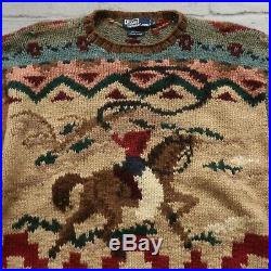 Vintage 90s Polo Ralph Lauren Cowboy Western Wool Sweater Horse Equestrian